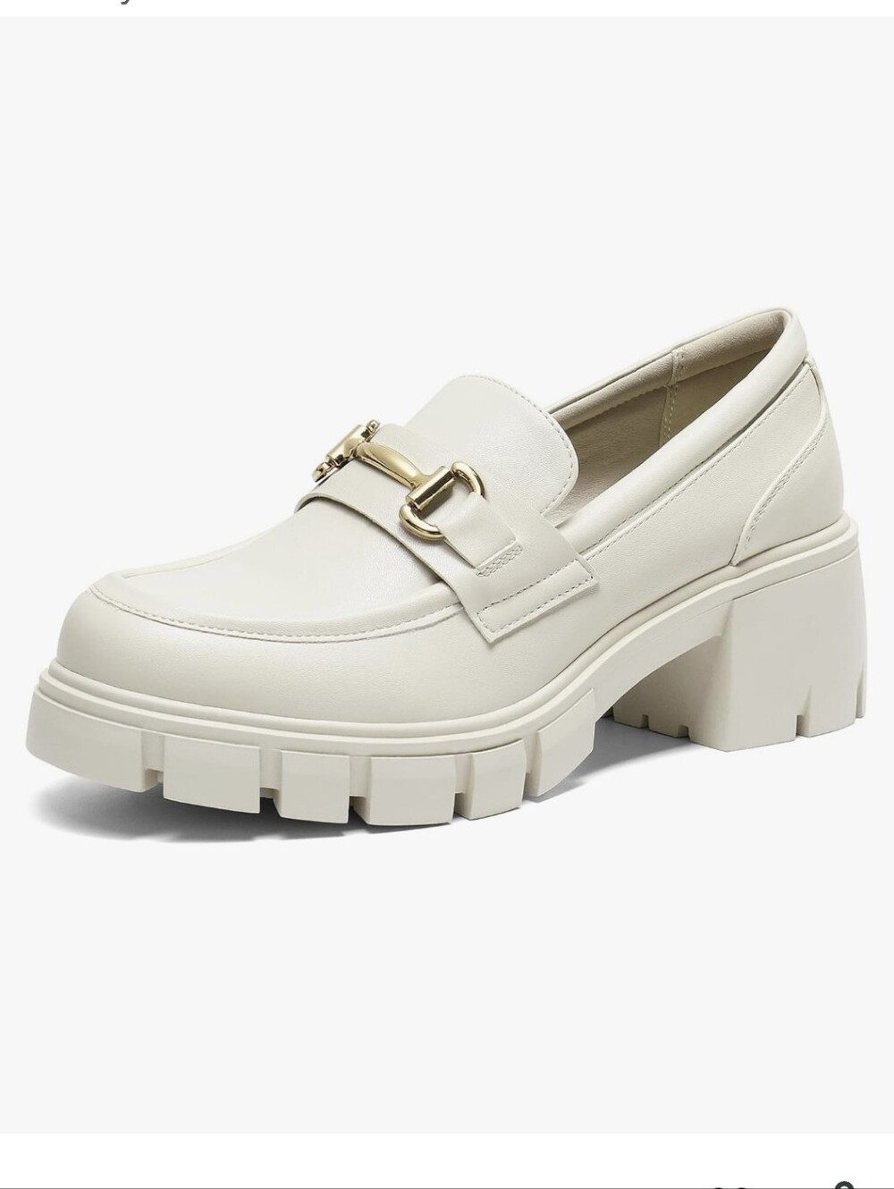 Beige Chunky Loafer with Gold Bit Accent